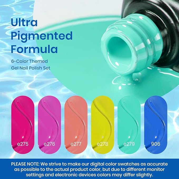 Beetles Gel Nail Polish Set, Halloween Gel Nail Polish, 6 Colors Orange Blue Pink Green Soak Off UV Manicure Kit DIY Nail Art for Women Pool Party Holiday