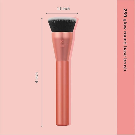 Real Techniques Glow Round Base Makeup Brush, For Liquid & Cream Makeup, Flat Top Foundation Brush For Buffing & Blending Up Coverage, Dense, Synthetic Bristles, Vegan & Cruelty Free, 1 Count
