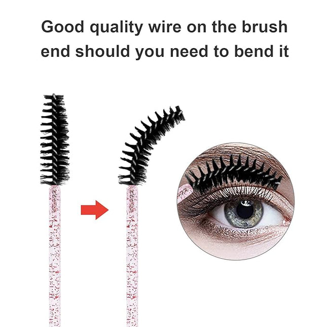 CHEFBEE 100PCS Disposable Eyelash Brush, Mascara Wands Makeup Brushes Applicators Kits for Eyelash Extensions and Eyebrow with Container (Pink Black)
