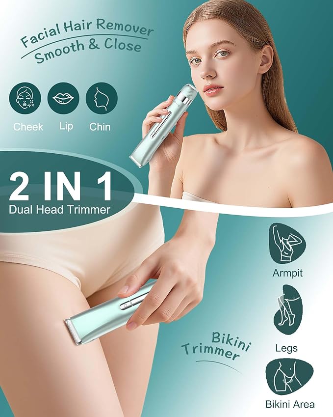 Electri Razors for Women, 2 in 1 Bikini Trimmer for Women Painless Bikini Shaver for Bikini, Underarm, Legs, Arms Waterproof, USB Rechargeable Facial Hair Trimmer