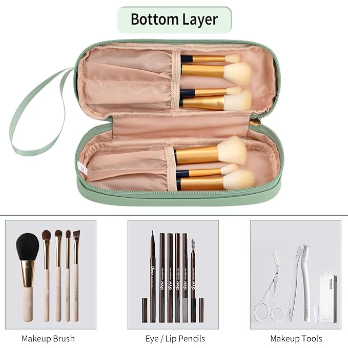 Ethereal Clear Makeup Bag, Green TSA Approved Toiletry Bag with Brushes Compartment Small Travel Make up Bags for Women