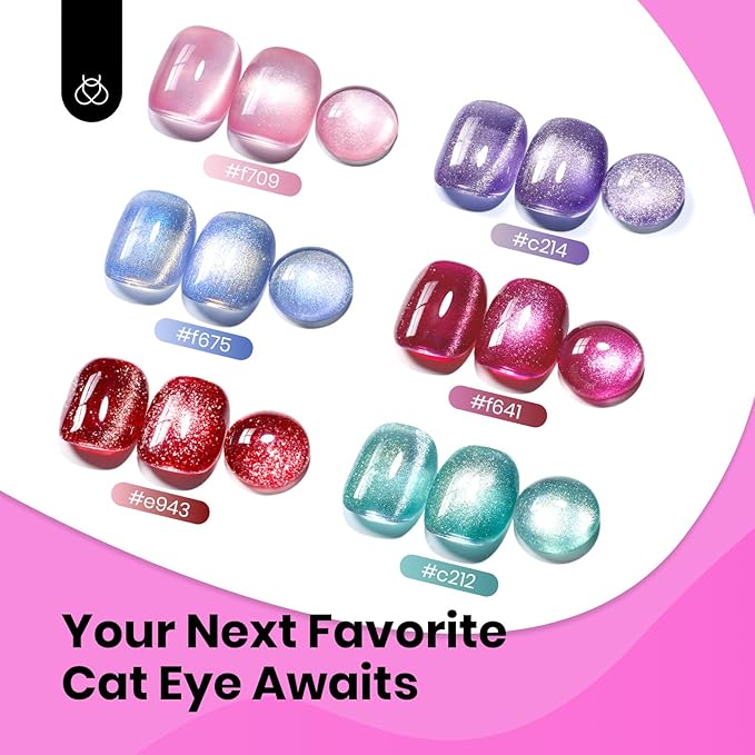 Beetles Hot Pink Gel Nail Polish - 15ML Summer Hot Pink Cat Eye Glitter Gel Polish with Magnet Soak Off UV Shimmer Velvet Gel Berry Stardust Series French Nail Art Manicure Gifts for Women