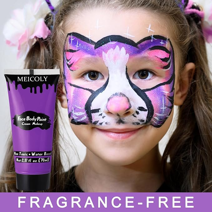 MEICOLY Purple Cream Face Body Paint,2.37Oz Large Tube Water Based Non-Toxic Full Body Paint for Adult and Kids,Highly Pigmented Face Painting for Halloween SFX Special Effects Ursula Cosplay Makeup