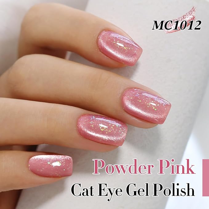 Double Rhythm 0.5 OZ Cat Eye Gel Polish with Magnet 15ML Holographic Glitter Shimmer Translucent Jelly Color Magnetic Nail Polish Salon DIY at Home (MC1012)