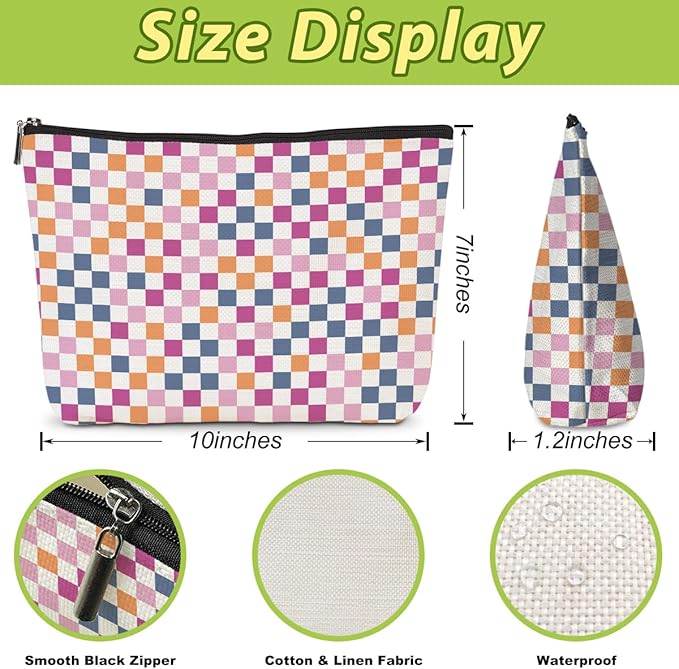 4 Pcs Checkered Makeup Bags Make up Bag Cosmetic Bags for Women Girls Sister Nurse Bridesmaid Friendship Christmas Birthday Travel Toiletry Bag Aesthetic Zipper Organizer Accessories, Cute Retro Plaid