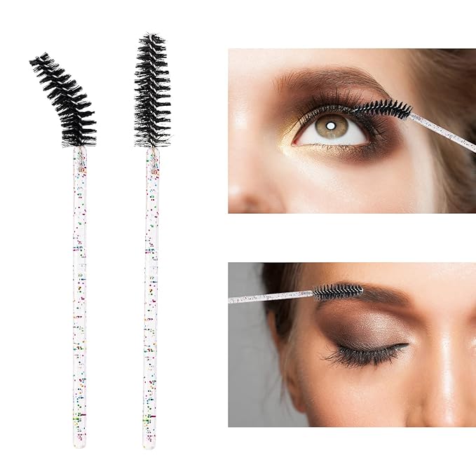 BTYMS 100 Pieces Eyelash Mascara Brushes Disposable Lash Wands Makeup Applicators Eyebrow Spoolies Brush for Eyelash Extensions - Black