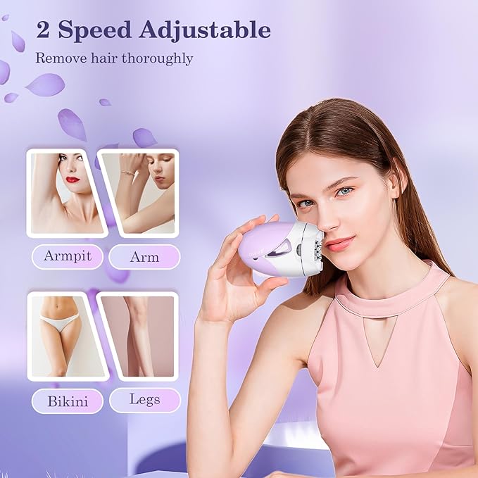 Epilators, 2-Speed Painless Smooth Glide Epilator for Women, Cordless Rechargeable Facial Hair Removal Epilator, Hair Removal Device for Women's Face Legs Bikini Area Arms Legs