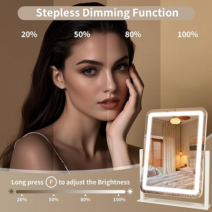 Vanity Mirror with Lights 11x15 Inch, Smart Touch Control, 3 Color Lighting Modes, Table Top Mirror with Stand for Bedroom