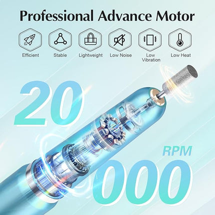 JIASHENG USB Electric Nail Drill, Portable Electric Nail File for Acrylic Gel Nails, Professional Drill Nail Kit Manicure and Pedicure Kit with Drill Bits for Home and Salon Use, Blue