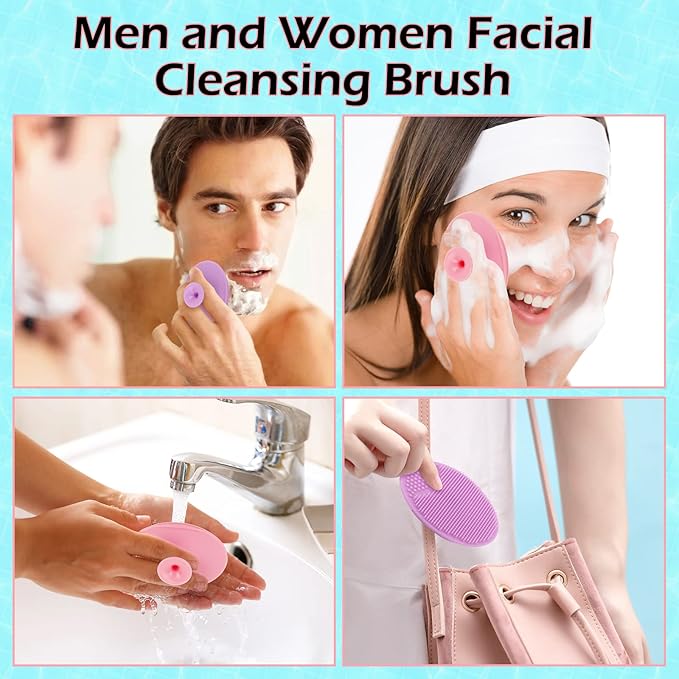 Yokilly Silicone Face Scrubber Exfoliator Brush, Manual Handheld Facial Cleansing Brush, Face Scrub Wash Brush with Soft Bristle, Face Cleansing Brush for Men and Women (4 Color)