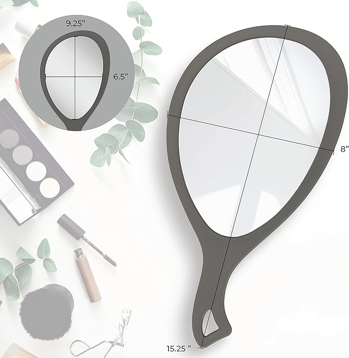 Zadro Large Hand Mirror with Handle Salon Mirrors for Hair Stylist, Big Handheld Mirror Makeup Mirror Wall Mounted Hang (1, Pebble Gray, Medium: 15" x 8")