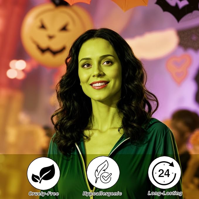 Ogre Green Face Paint with Setting Powder and sponge,1.01 Oz Water Based Full Coverage Green Body Paint,Halloween Face Painting Kit SFX Makeup Cosplay Monster Costume for Adults & Kids