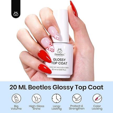 Beetles 20ml Gel Top Coat - No Wipe Clear Top Coat Extra Glossy Gel Nail Polish, Shine Finish and Long Lasting, Soak Off UV LED Lamp Cured Nail Art Manicure Salon Home Gift for Women