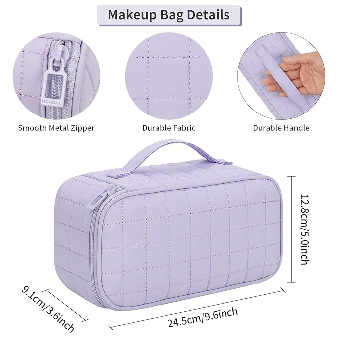 OCHEAL Small Makeup Bag,Portable Cute Travel Makeup Bag Pouch for Women Girls Makeup Brush Organizer Cosmetics Bags with Compartment-Purple