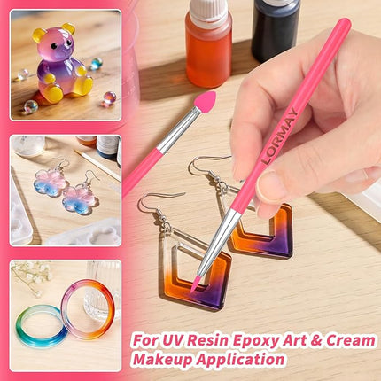 LORMAY 7 Pcs Silicone Brush Applicator Kit for UV Resin Epoxy Art Crafting and Cream Makeup Products (Red)