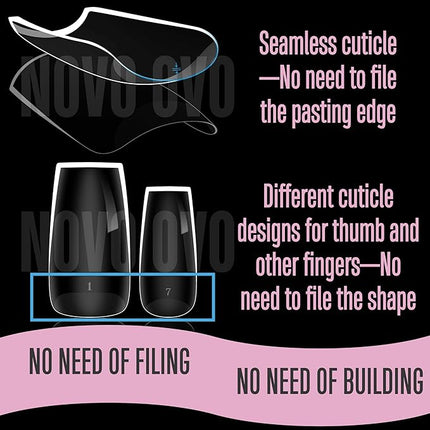 NOVO OVO Extra Thick Square Nail Tips Press on Natural Curve, Medium Soak Off Soft Gel Fake Nail Extension, Full Cover Matte Cuticle False Nails for Acrylic French, Salon DIY x 14 Sizes 336 pcs