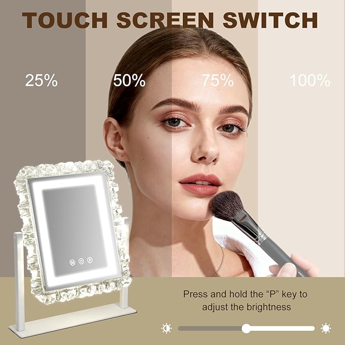Lighted led Makeup Mirror Hollywood Mirror Vanity Makeup Mirror with Lights Smart Touch Control 3-Gear Dimable Light 360°Rotation (12in. White)
