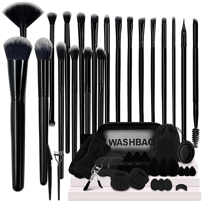 Makeup Brush Set, 48Pcs Makeup Tool Set Premium Synthetic Foundation Concealers Powder Eye Shadows Makeup Brushes Kit for for Beginner Professional, Black