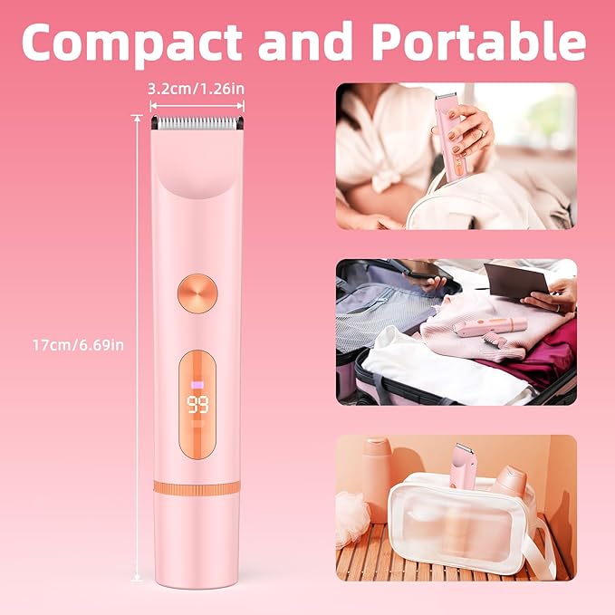 Bikini Trimmer for Women 2 in 1 Electric Shaver Razors IPX7 Waterproof Pubic Hair for Underarm Leg Arm Body (Pink)