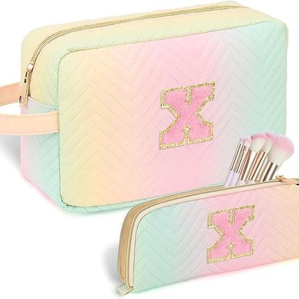 Personalized Initial Makeup Bag Waterproof Leather Cosmetic Bag Travel Toiletry Bag, Valentine’s Day Gift Makeup Organizer Case & Makeup Pouch for Women Teen Girls Mom Girlfriend Wife