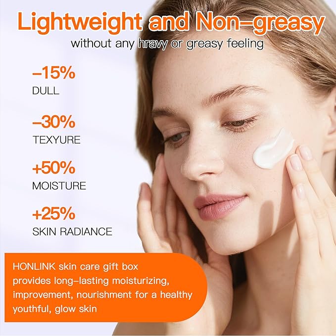 HONKLINK 6-Piece Hydrating Skincare Set with Vitamin C & Niacinamide,Face Care Kit Includes Toner, Faical Serum,Cleanser,Moisturizer, Eye Cream & Body Lotion | Unique Gift for Women