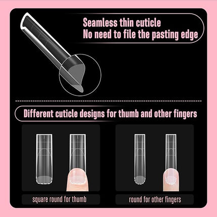 NOVO OVO XXL Sharp Square Natural (not Sculpted) Nail Tip, Extra Thick False Nails Press on, Full Cover Soft Gel Extension Fake Nail Acrylic kit with XL L M French Tip Auxiliary Line x 15 Size 180pcs