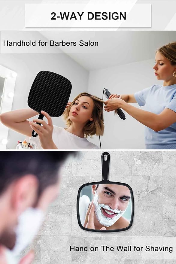 Hand Mirror, Extra Large Barber Hairdressing Handheld Mirror with Handle for Salon, Square