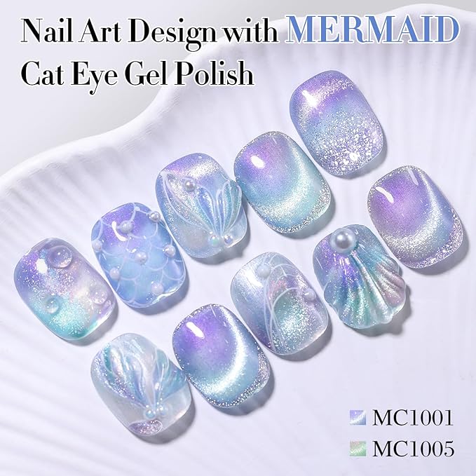 Double Rhythm 0.5 OZ Cat Eye Gel Polish with Magnet 15ML Holographic Glitter Shimmer Translucent Jelly Color Magnetic Nail Polish Salon DIY at Home (MC1001)