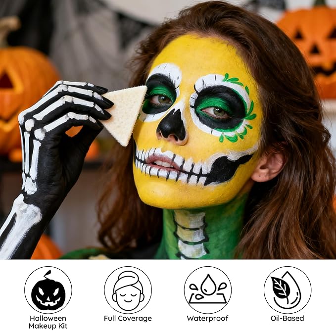Halloween Black Yellow Green Face Paint Face Painting Kit For Witch Beast Boy Zombie Monster, Baseball Softball Sport Games, Cosplay, Costume, Theme Parties and SFX Special Effect