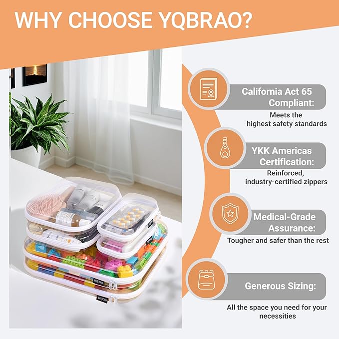 6 Pack Clear Hard Shell Zipper Case (2 Small, 2 Medium, 2 Large), See-Through Hard Plastic Organizer Pouches with Zipper for Travel, Toiletries, Makeup, Electronics & Pencils - Crush-Resistant Storage