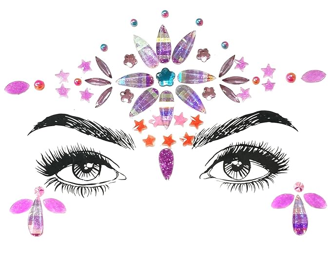 8 Pcs Gemstone Face Stickers for Music Festival Holiday Party, Rhinestone Face Jewels for Halloween Christmas, Face Gems Glitter Sticker Temporary Tattoo for Birthday Carnival