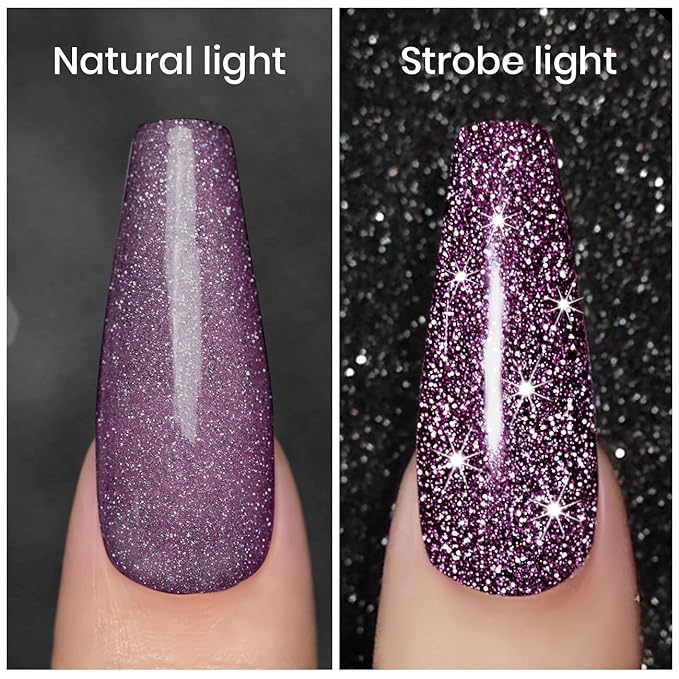 RARJSM Diamond Gel Nail Polish,Dark Purple Reflective Glitter Gelpolish,Sparkle Shiny Gel Nail Polish for Home Design Glitter Nail Art U V L E D Curing Reqired 7.5ml