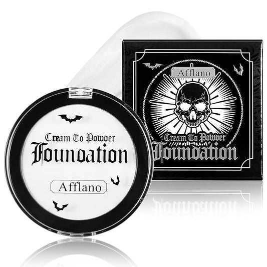 Goth White Cream to Powder Foundation Makeup, Clown White Face Body Paint Concealer for Kids & Adults, Long Lasting Greasepaint for Halloween Makeup Cosplay Joker Vampire Ghost SFX Theater Film Stage