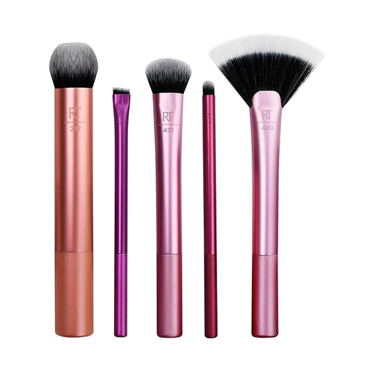 Real Techniques Artist Essentials Makeup Brush Set, For Foundation, Blush, Highlighter, Eyeshadow, & Liner, Professional Makeup Tools, Synthetic Bristles, Vegan & Cruelty-Free, 5 Piece Set