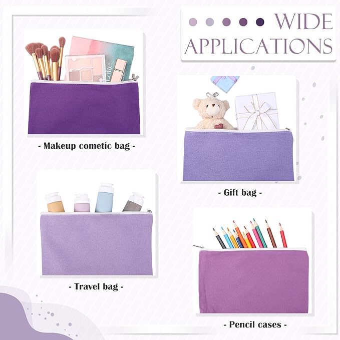 Reginary 10 Pcs Canvas Makeup Bags Bulk for Women Blank DIY Pencil Pouch Travel Toiletry Cosmetics Bags Gift for Christmas Breast Cancer Awareness Thanksgiving Wedding Nurses Teacher(Purple)