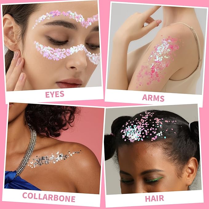 Teenitor Body Glitter Gel, Face Glitter Gel, 6 Colors Face Paint for Concerts Festival Rave Accessories for Women