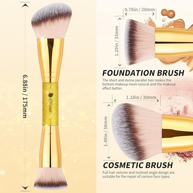 DUcare Makeup Brushes 2Pcs Double Ended Foundation Contour Bronzer Setting Powder and Blush Brush ideal for cream or powder