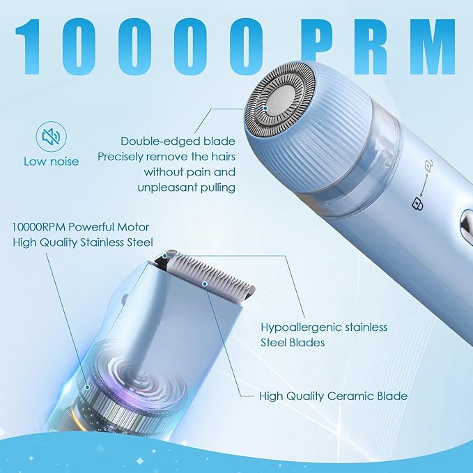 2 in 1 Bikini Trimmer for Women Dual Head Electric Razors IPX7 Waterproof Wet & Dry Use, Electric Shaver for Women Private Area Facial Body Underarm Leg Arm Hair Remover for Pubic Hair