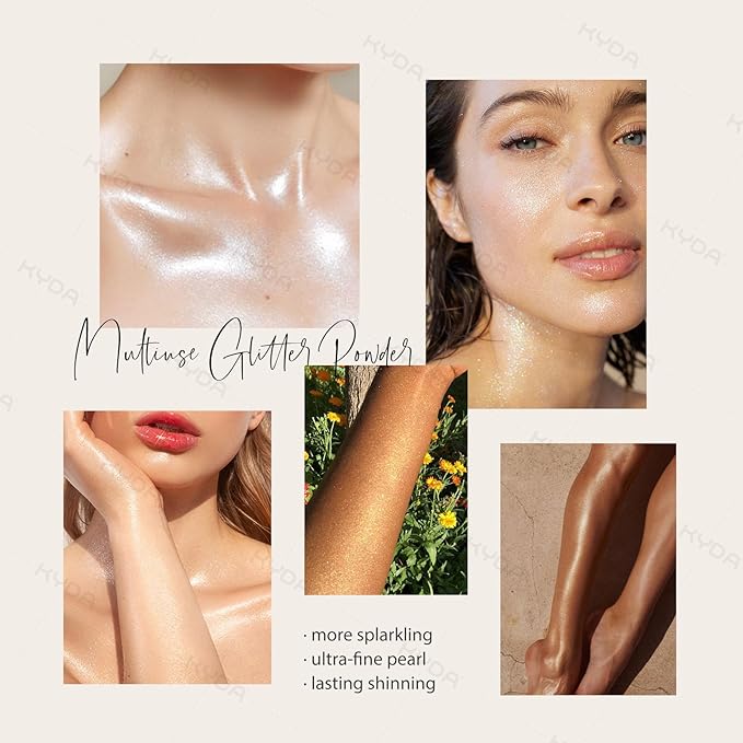 KYDA Highlighter Powder Spray, High Gloss Glitter Spray, Shimmer Sparkling Powder Makeup, for Face and Body Glitter Cosmetic-Pearl White