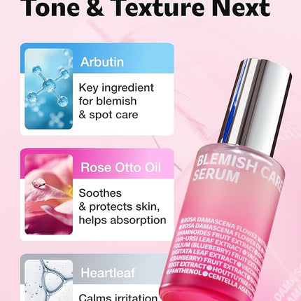 ISOI Blemish Care Up Serum for Face, Vegan Hydrating Serum for Smooth & Glass Skin Effect, Skin Barrier & Moisture Balance for Women, Arbutin & Rose Otto Oil, Korean Skin Care (0.85 fl. oz, 25ml)