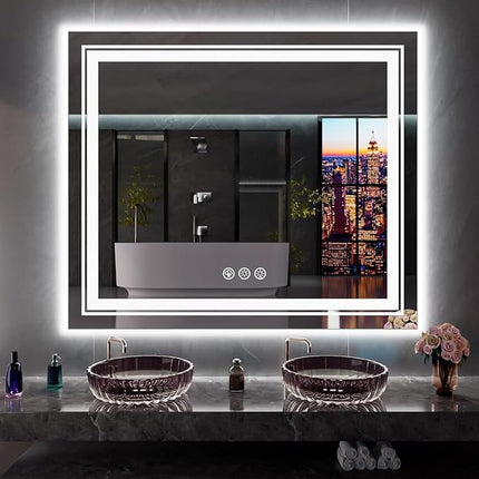 LED Mirror for Bathroom, 48"X40" with 8 RGB Backlit +3 Front Lit (Adjustable Individually), Anti-Fog, Large Lighted Bathroom Vanity Mirror for Wall,Shatterproof,Memory Function,Tempered Glass