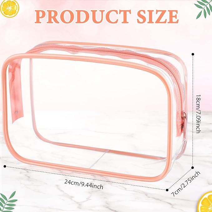 Weewooday 12 Pieces Clear Makeup Bags Cosmetic Storage Bags PVC Zipper Pouches Travel Waterproof Makeup Plastic Case for Women Organizing Toiletries Traveling Bathroom(Large,Pink)