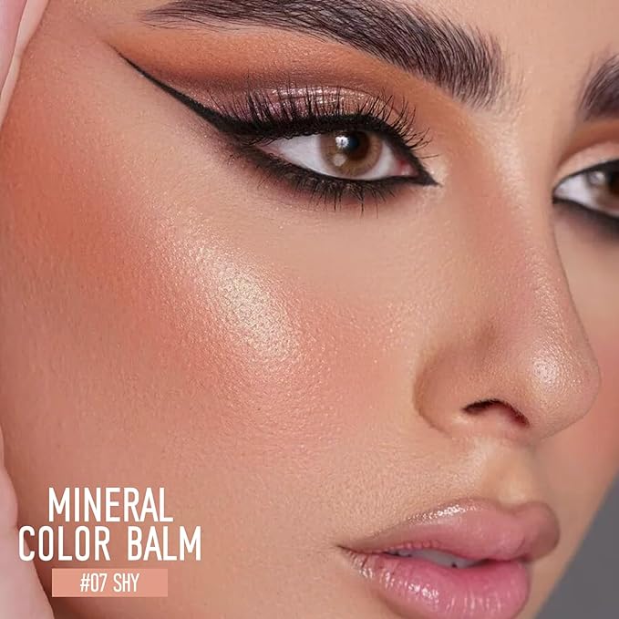 KYDA 2 Colors Mineral Color Balm, SPF 35, Buildable Shimmer Color for Lip and Cheek, Natural Shimmer Cream Blush Stick, Lightweight Blendable, Multiuse Makeup Balm, PINK+SHY