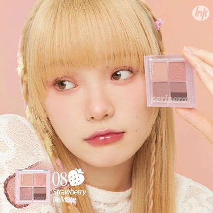 Peripera Ink Pocket Shadow Palette, Eyeshadow Quads, Creamy Formula, Blendable Matte & Shimmer Shades, Easy to Apply (008 STRAWBERRY IN MUTE, One Size)