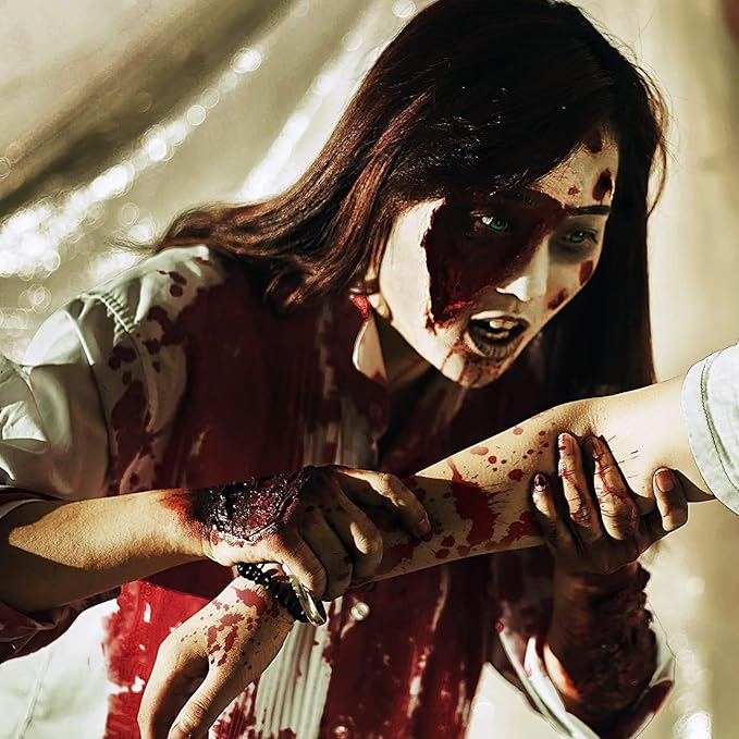 MEICOLY 2.1Oz Halloween Dripping Fake Blood,Safe Realistic Washable Edible Liquid Blood Sangre Falsa with 0.7 Oz Cleaning Soap,Squirt Blood for Clothes,Zombie Vampire Monster,SFX Cut Wound Makeup,Dark