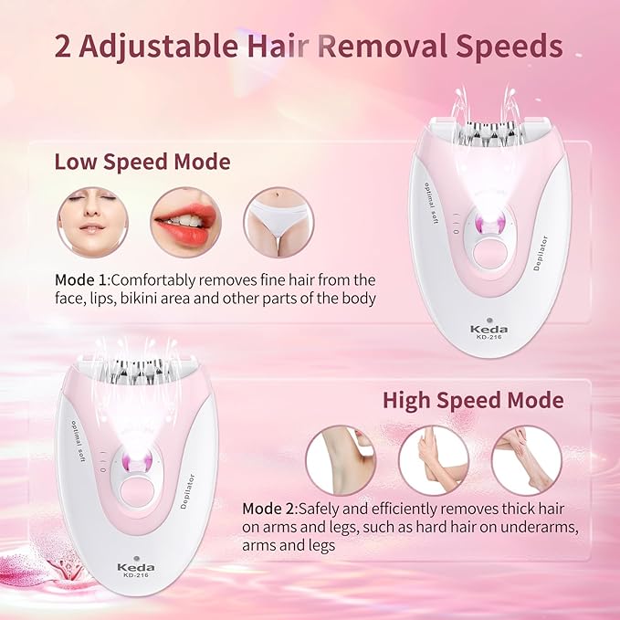 Epilator for Women, 2 Speeds Epilators Hair Removal for Women with LED Light, Hair Removal Device with 36 Tweezers，Painless Smooth Rechargeable Epilator for Face, Bikini, Arms, Legs, Armpits