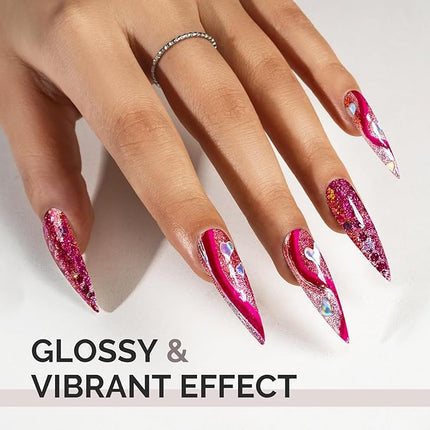 MelodySusie Neon Pink Glitter Gel Nail Polish,Red 0.5fl oz Soak Off UV LED Pink Diamond Glitter Gel Polish Gift for Women Nail Art Manicure Salon DIY Nail Design Decoration at Home-1743