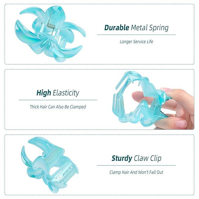 Brilliant Jelly Flower Hair Claw Clip for Women Girls 6 PCS Large Plumeria Flower Hair Clips for Thick Thin Hair Hawaii Hair Accessories