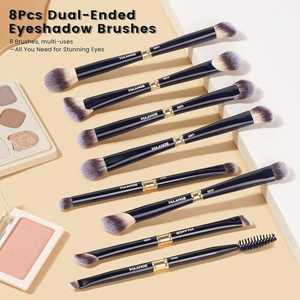 MAANGE Makeup Brushes 16Pcs Professional Foundation Powder Blush Contour Eyeshadows Double-End Makeup Brushes Set with Bag and Gift Box-Black