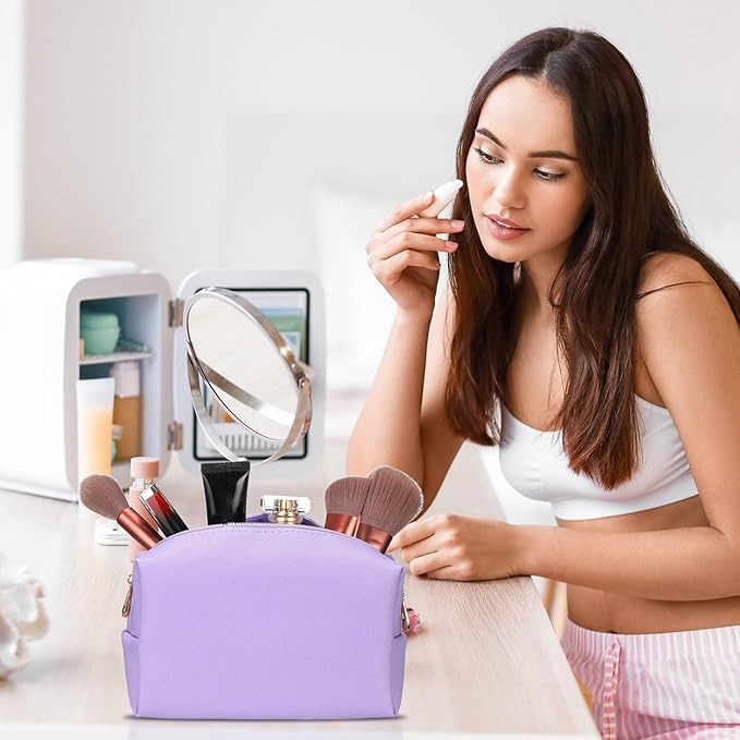 Sanwuta 9 Pcs Makeup Bags Bulk PU Double Zippers Cosmetic Bag Makeup Toiletry Pouch Portable Travel Organizers Case for Women Bachelorette Party End of The Year Bridesmaid Gift(Purple)